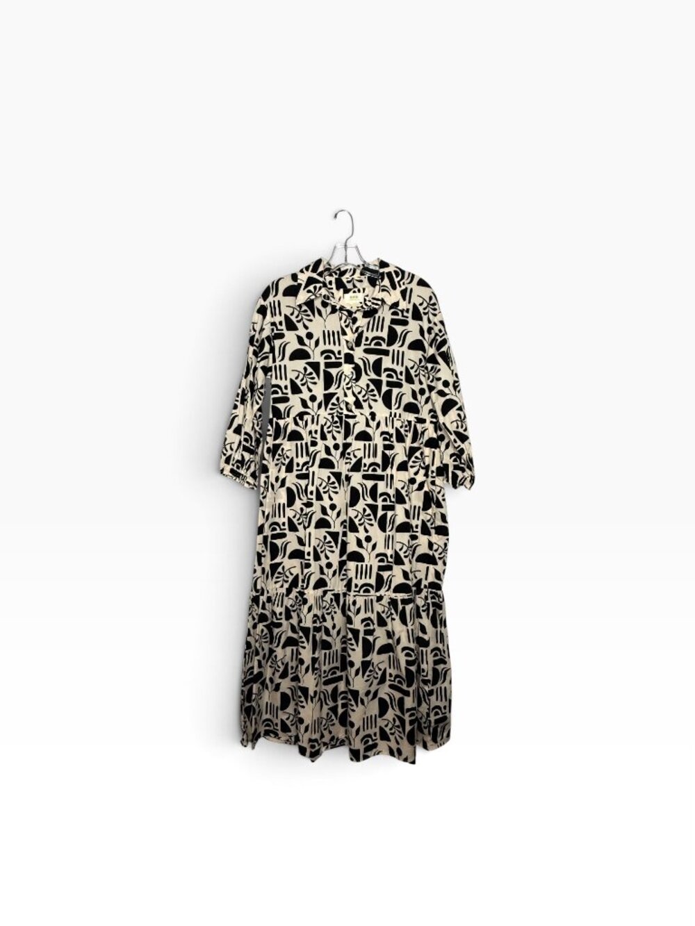 Maeve by Anthropologie Bettina Tiered Shirt Dress Cream and Black Abstract